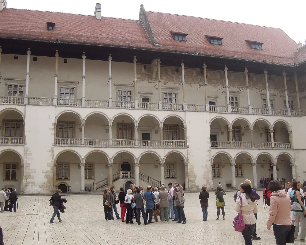 The arcaded Renaissance courtyard of Wawel Royal Castle in Krakow