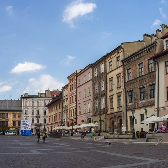 Little Market Square in Krakow: houses and St Barbara's